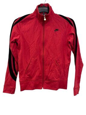 Nike Red Track Jacket With Black Stripes Full Zip M Polyester Blend